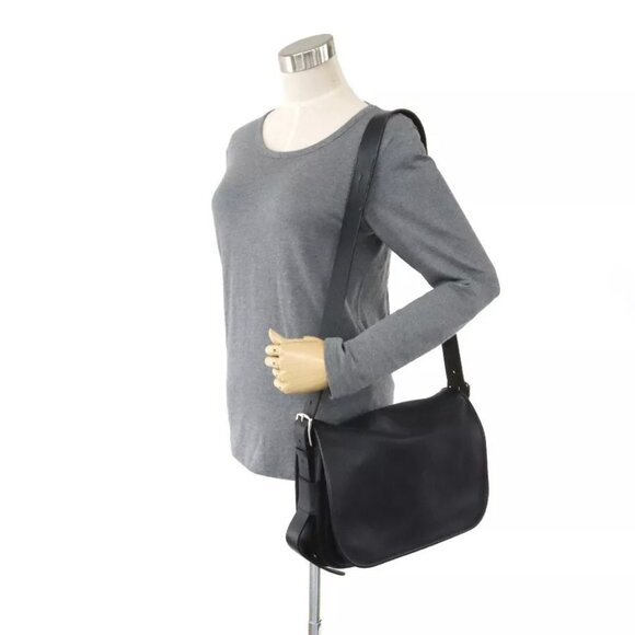 Auth HERMES Barda 30 Shoulder Bag Black Vossikkim Leather/Silvertone - Picture 1 of 16